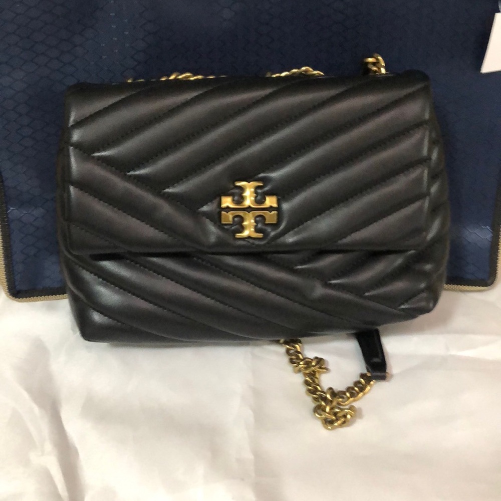 Tory Burch Kira Chevron Black Leather Chain Bag